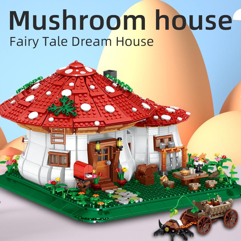 2233pcs City Street View Mini Mushroom House Building Blocks Fairy Tale Dream Architecture Figures Bricks Toys For Kids Gifts