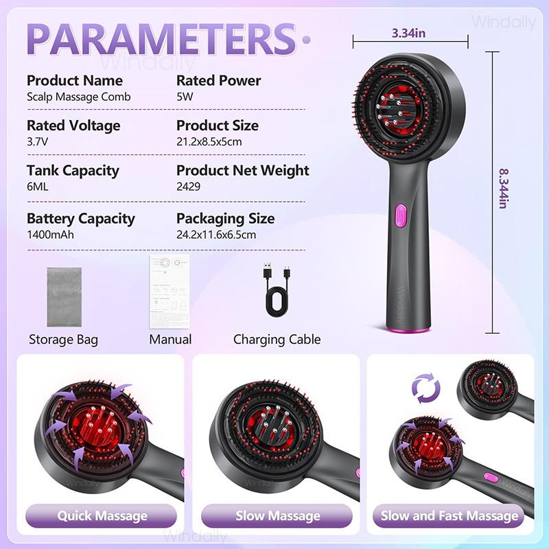 3 in 1 Red Light Therapy Head Massage Comb Hair Oil Applicator Waterproof Hair Growth Vibration Electric Scalp Massager Brush