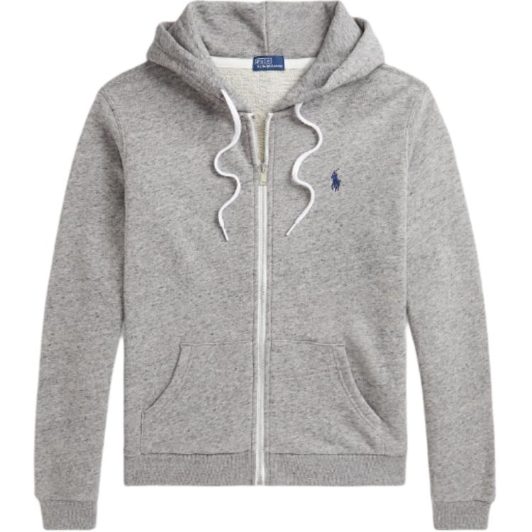 Polo Ralph Lauren Logo Embroidered Zipper Hoodie Loose Fit Long Sleeve Sweatshirt Women sweatshirt Gray WMPOKNINFB20705-020