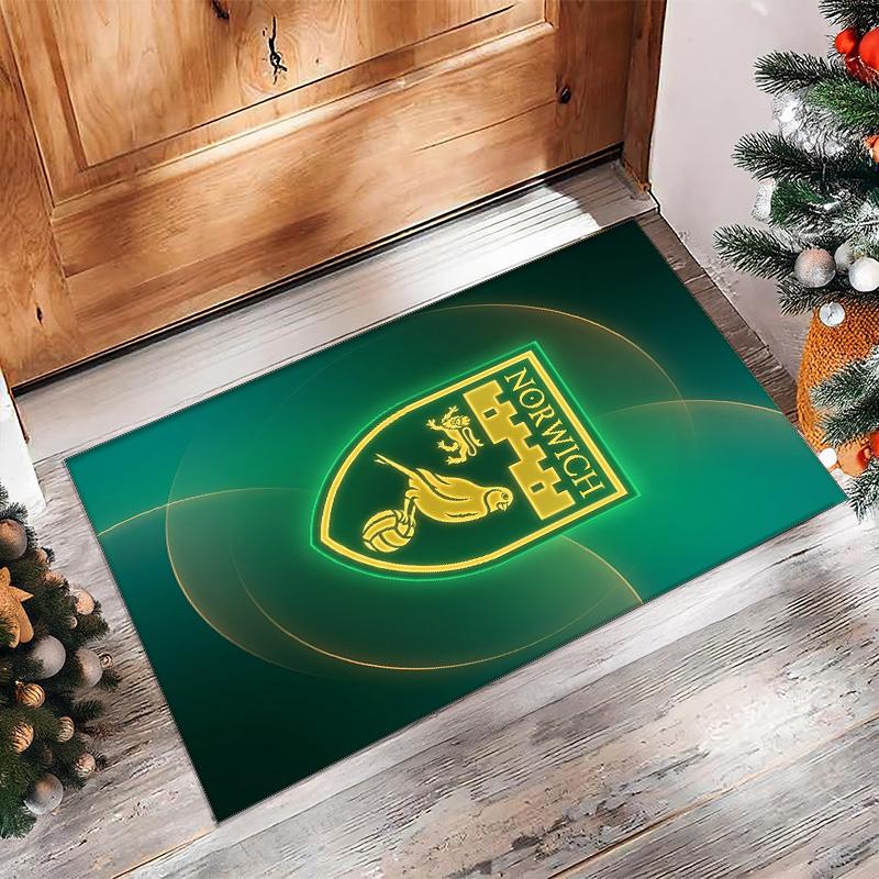 Norwich City Football Print Crystal Velvet Rug, Comfortable Water Absorbent Non Slip Indoor Floor Carpet