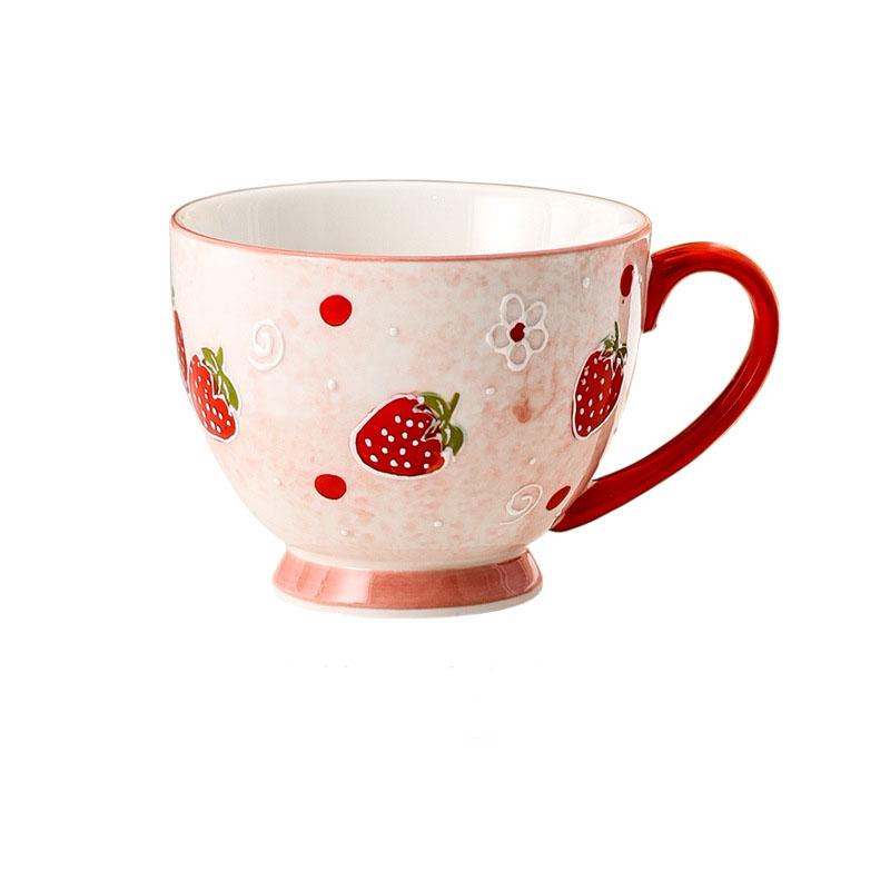 Large Fruit Strawberry Mug Cute Ceramic Coffee Tea Cup Couple Mug with Handle Birthday Gift Women Friend Lovers