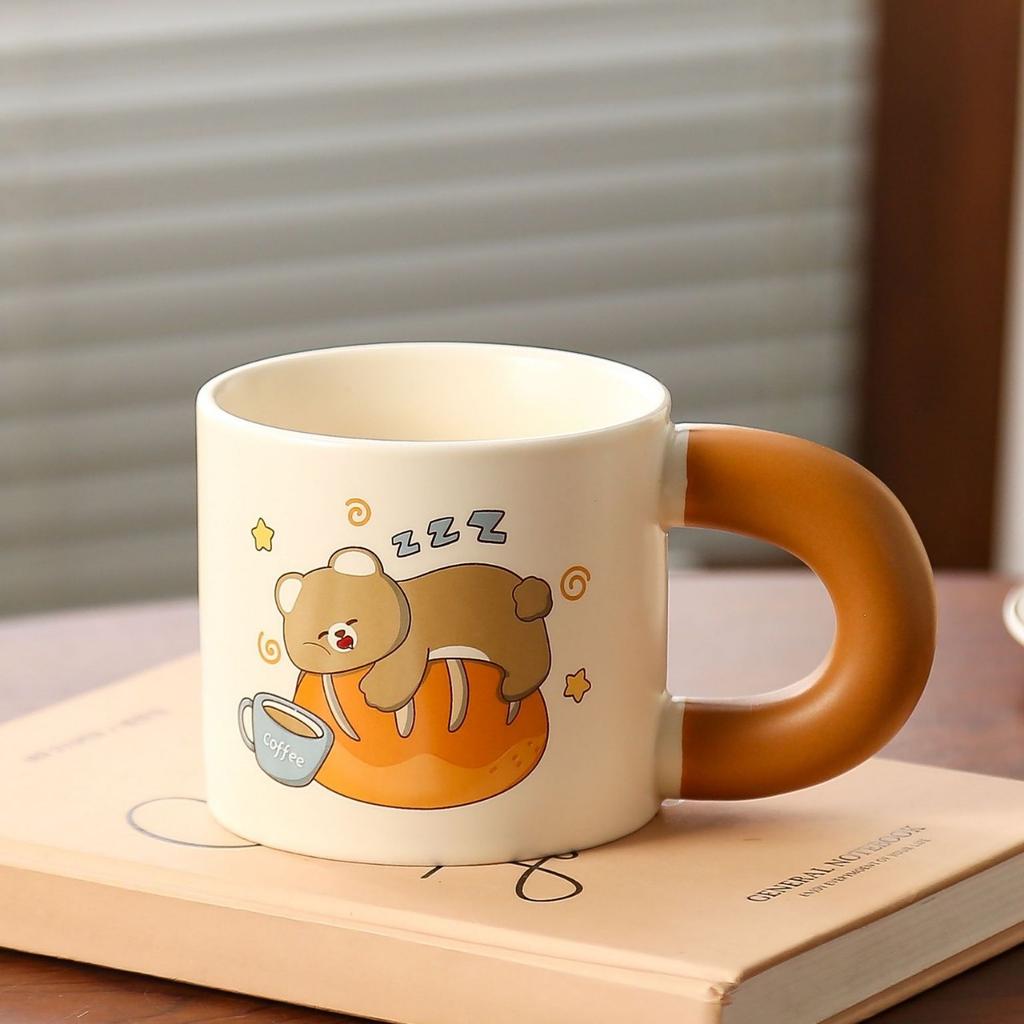 Bread Bear Ceramic Cups High Appearance Level Cute Mugs  Large Capacity Milk Cups  Breakfast Cups Home Dormitory Cups