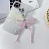 Lovely Bowknot Bag Charm Silver Heart Multipurpose Keychain Bowknot Bag Pendant Beaded Key Adornment for Daily Use