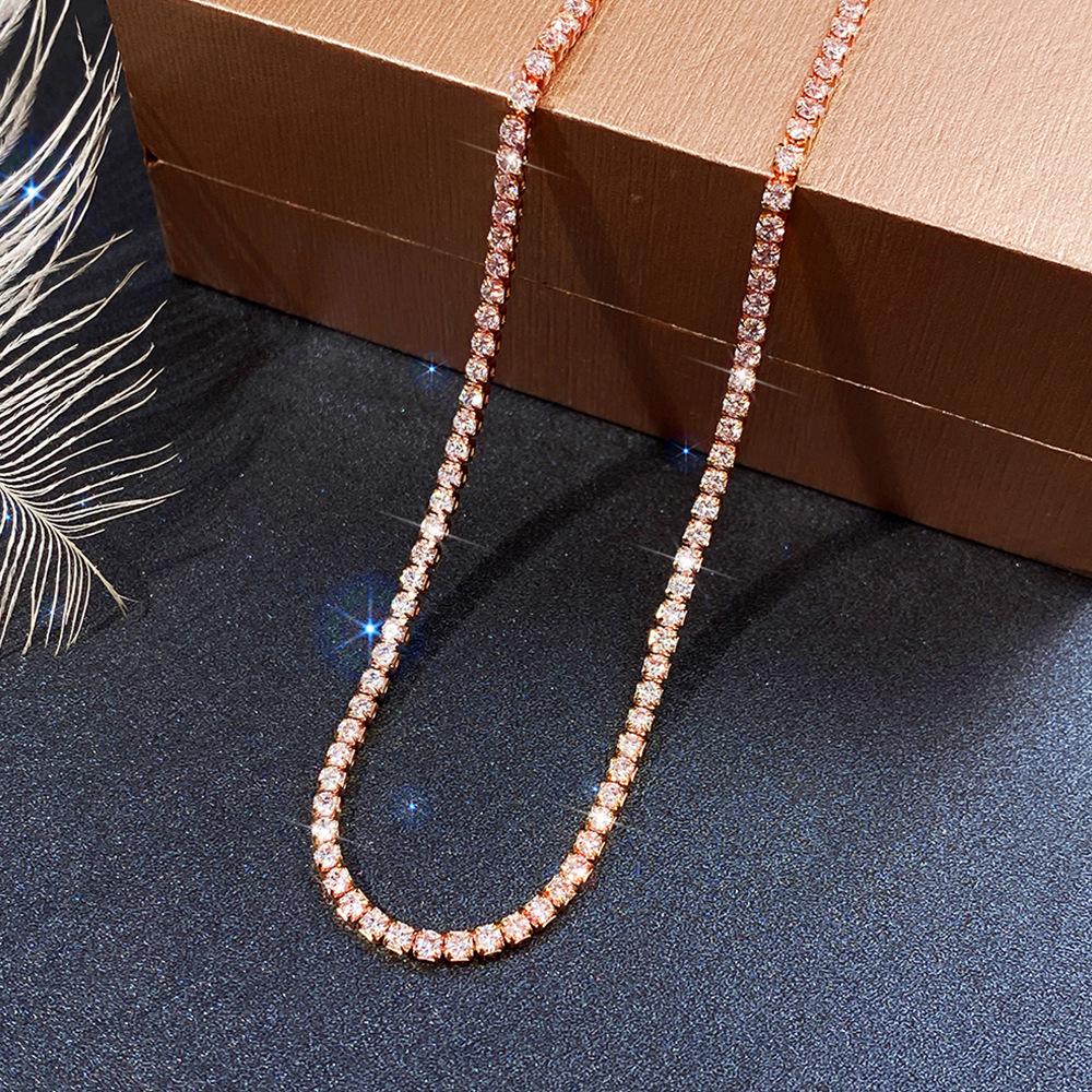 Women All Stone Tennis Chain Necklace Full Sparkling Round Cut Stones Elegant Statement Jewelry