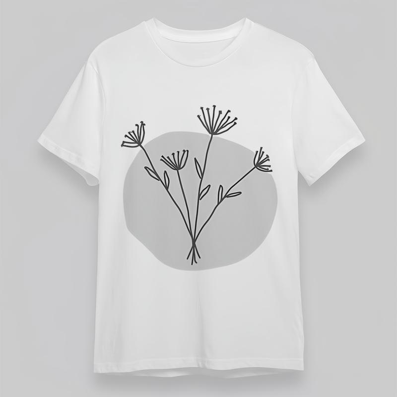 Women's Plus Size Comfortable Classic T-Shirt Line Art Dandelion Graphic Tee