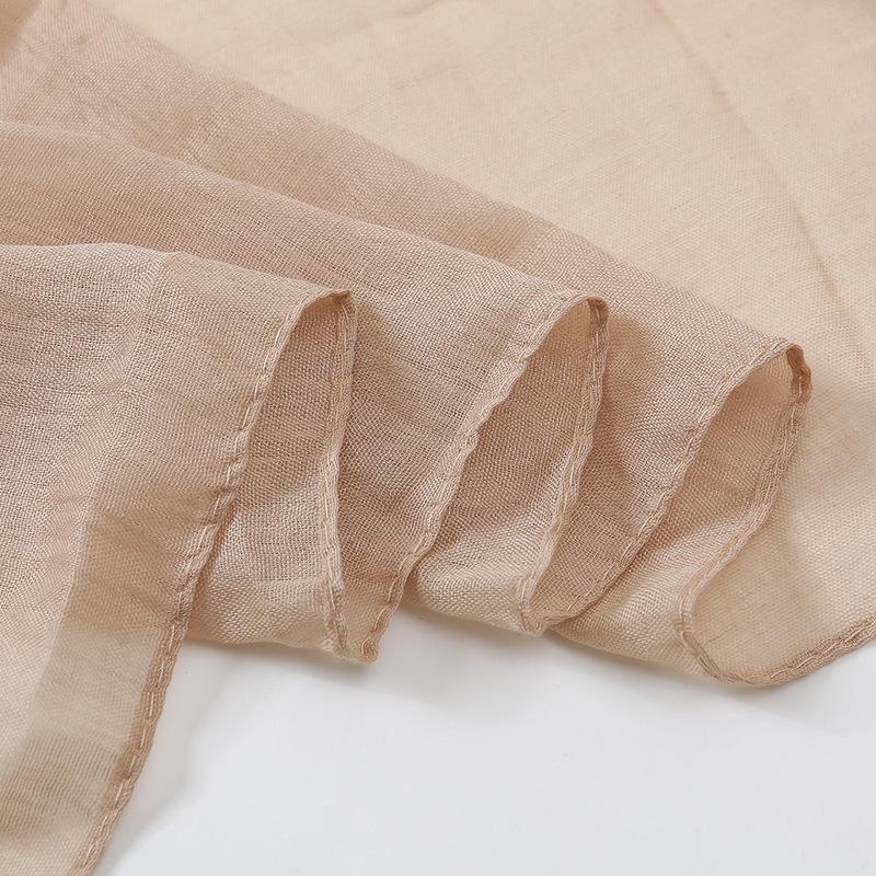 Eșarfă de bumbac și in de primăvară și vară pentru femei - Șal etnic plisat din tifon de culoare uni și batic de mătase.