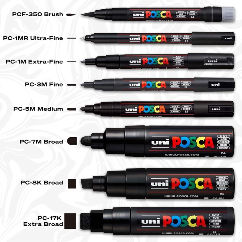 Uni-Ball Posca 7M Breiter Rundspitz-Marker Stift 4,5-5,5 mm Weiße Tinte für Kunst-, Bastel- & Heimwerkerprojekte, 1er-Packung
