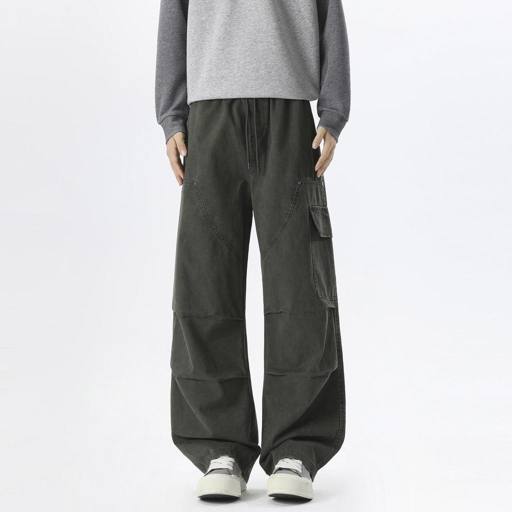 American retro men's and women's overalls loose big pocket drawstring straight pants washed tide brand wide-leg pants casual trousers