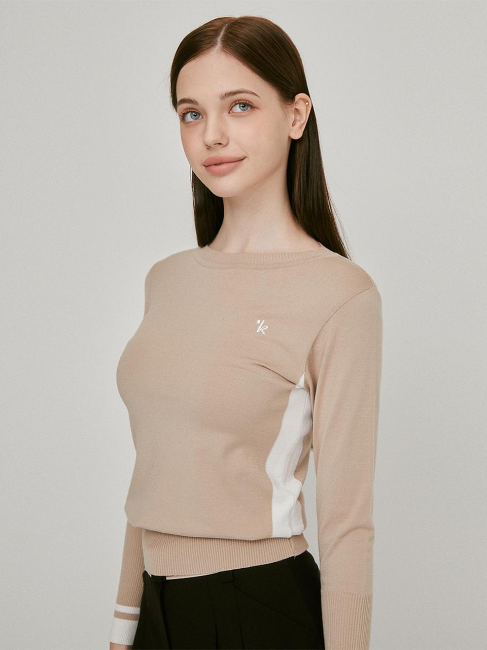 Rick Viscose Two-Tone Round Knit (Beige)_L3A1-Nb01K Beige M