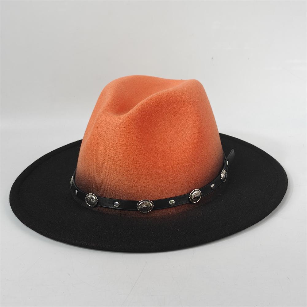 Gradient Color Fedora Wide Brim Felt Panama Hat with Belt Fedora Hat Men and Women for Painted Party Jazz Felt Hat Autumn Winter