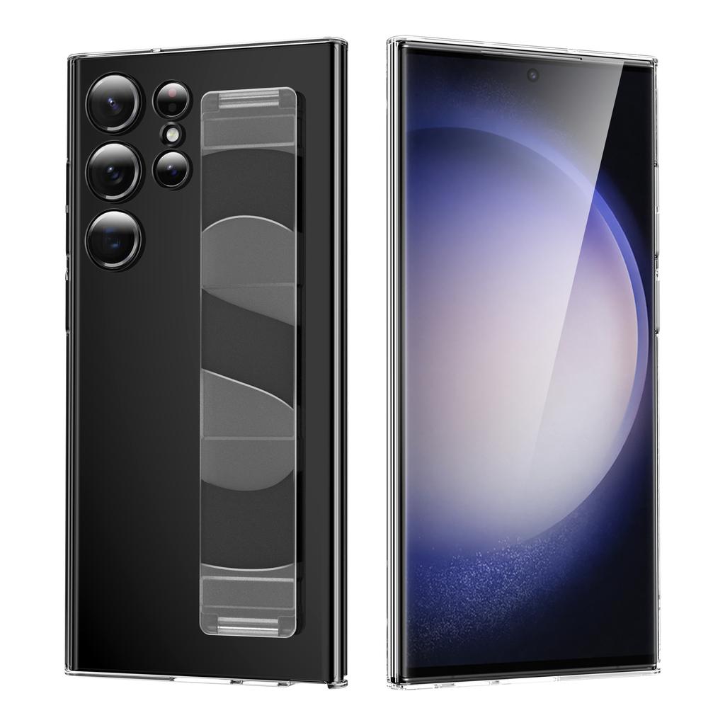 For Samsung S25/24ultra Mobile Phone Case Elastic Wrist Strap S23plus Solid Color Transparent PC Anti-fall Protective Case