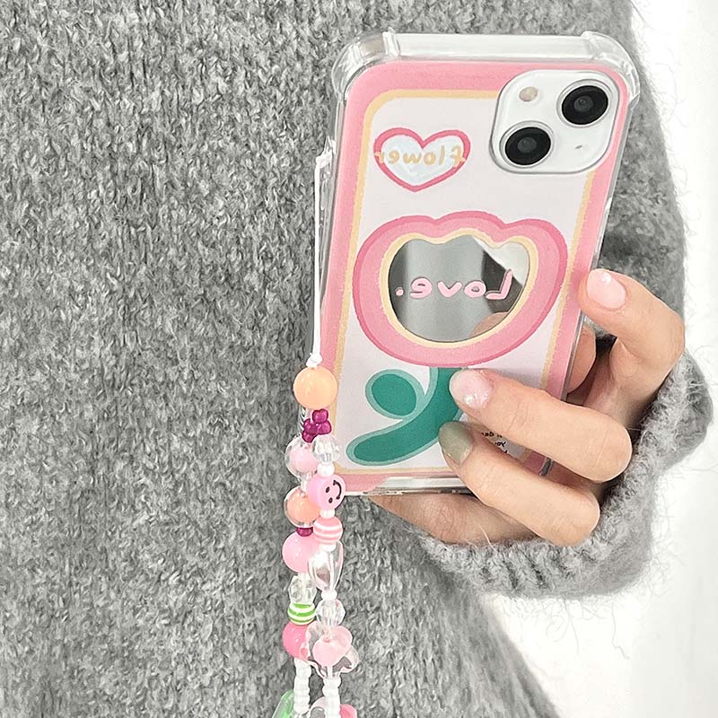 Bracelet Smiley Cartoon Flower Ins Cute Smile Lovely Mirror Phone Case For Iphone 11 12 Promax 13 14 Pro Max Back Cover Capa