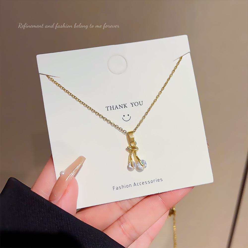 Niche Design Cherry Light Luxury Titanium Steel Necklace - Versatile Korean Style Clavicle Chain for Women