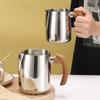 600/900ML Coffee Milk Frothing Pitcher Jug with Scale 304 Stainless Steel Latte Steam Coffee Pot Wooden Handle Latte Coffee Cup