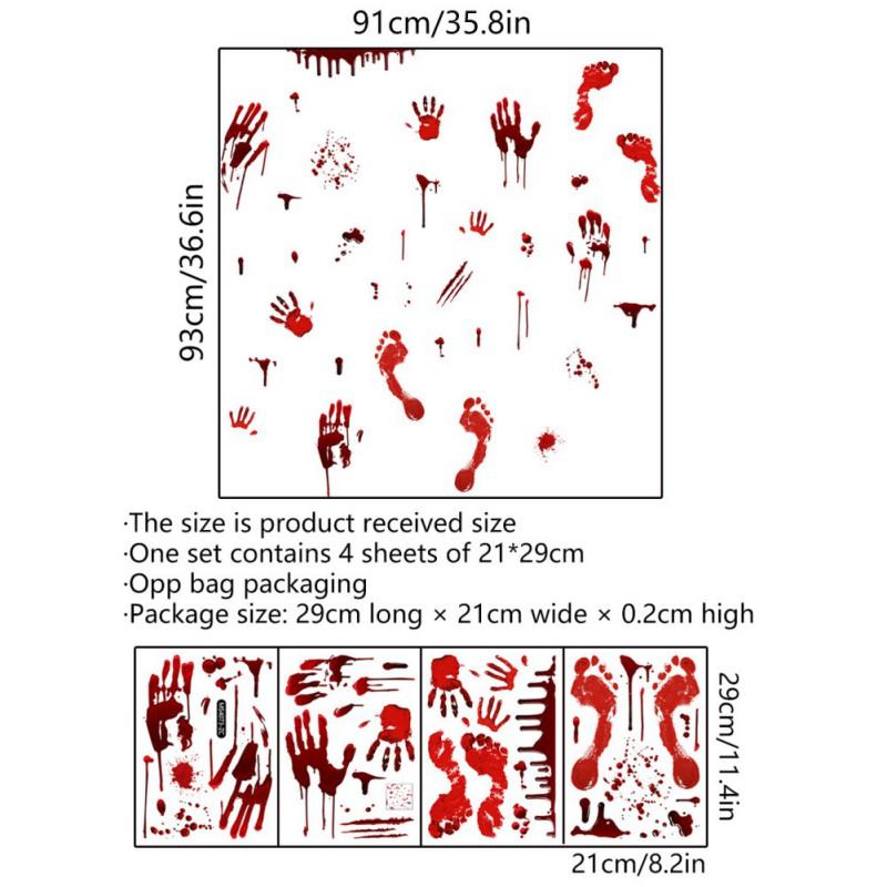 Halloween Window Clings Bloody Handprint Footprint 3D Butterfly Black Bat Wall Decal Scary Halloween Decoration for Home Decor