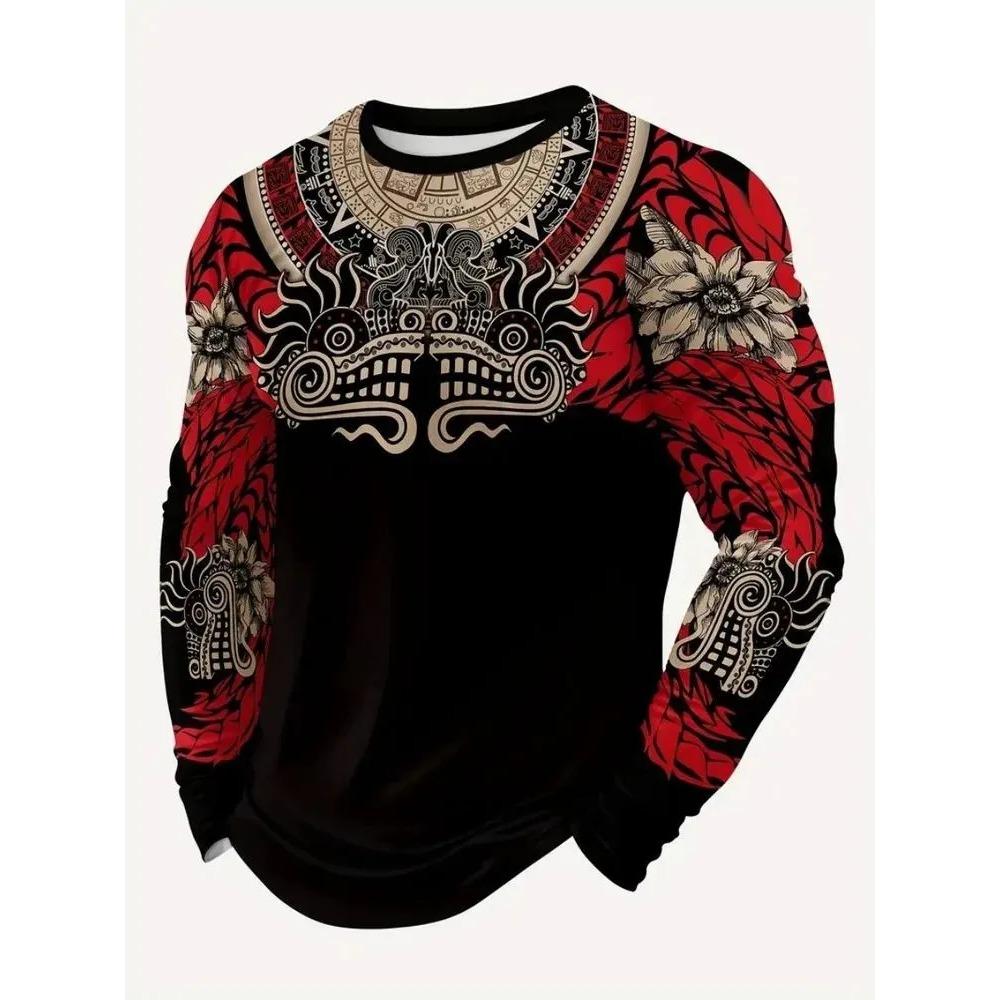 Fashion Men's Creative Portraits Animals 3D T-shirt Comfortable Soft Breathable Loose Large Casual Sports Versatile Round Neck Long Sleeve T-shirt