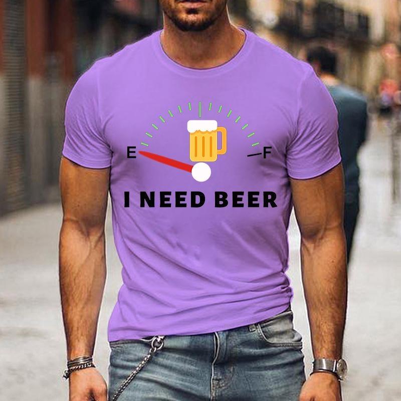 Cute I Need Beer Print T-shirts For Men Summer Lovely Short Sleeve Casual T-shirts Funny Men Graphic Round Neck Tops