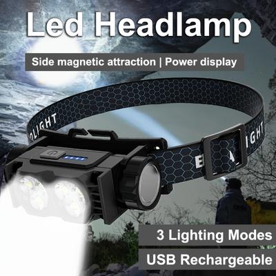 Freihändige magnetische Stirnlampe, 6 ultrahelle LED-Perlen, aufsteckbare tragbare Taschenlampe, geeignet für Camping, Wandern, Wartungsarbeiten, Angeln