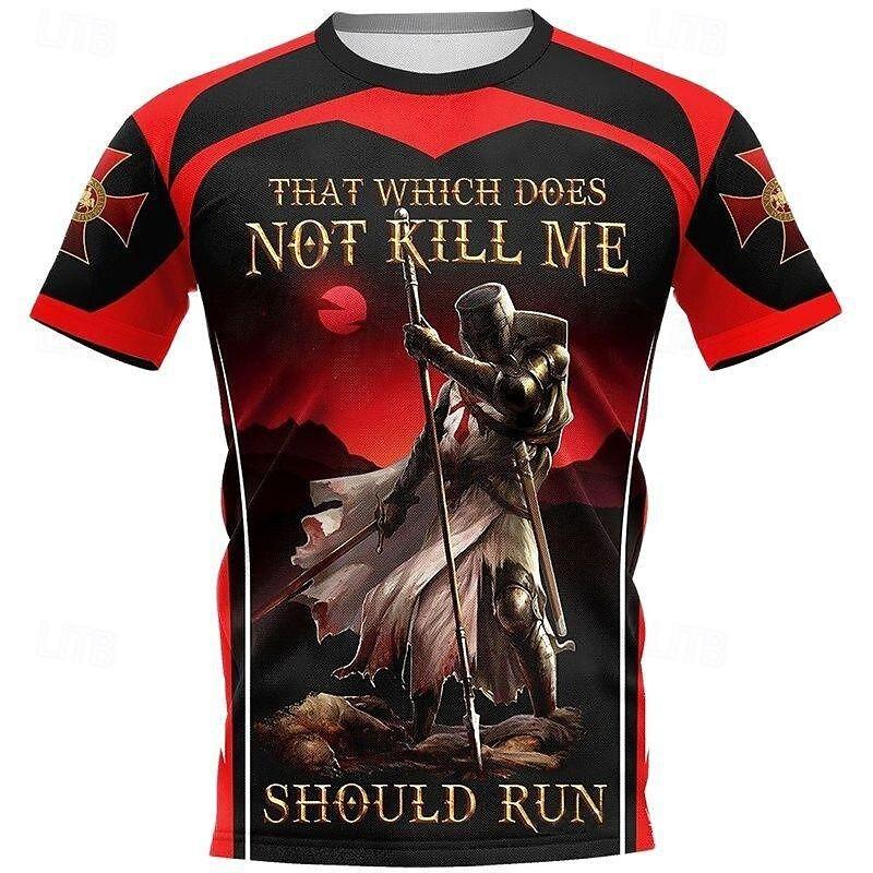 Fashion Knights Templar Cool T-shirt For Men 3D Print Cross Short Sleeve O Neck T Shirts Knight Pattern Cool Fashion Men s Tees M