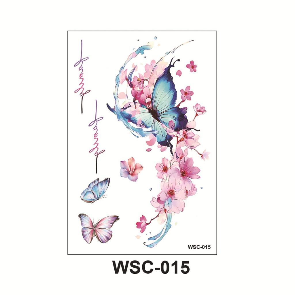 WSC Waterproof Non-Reflective Flower & Butterfly Tattoo Sticker