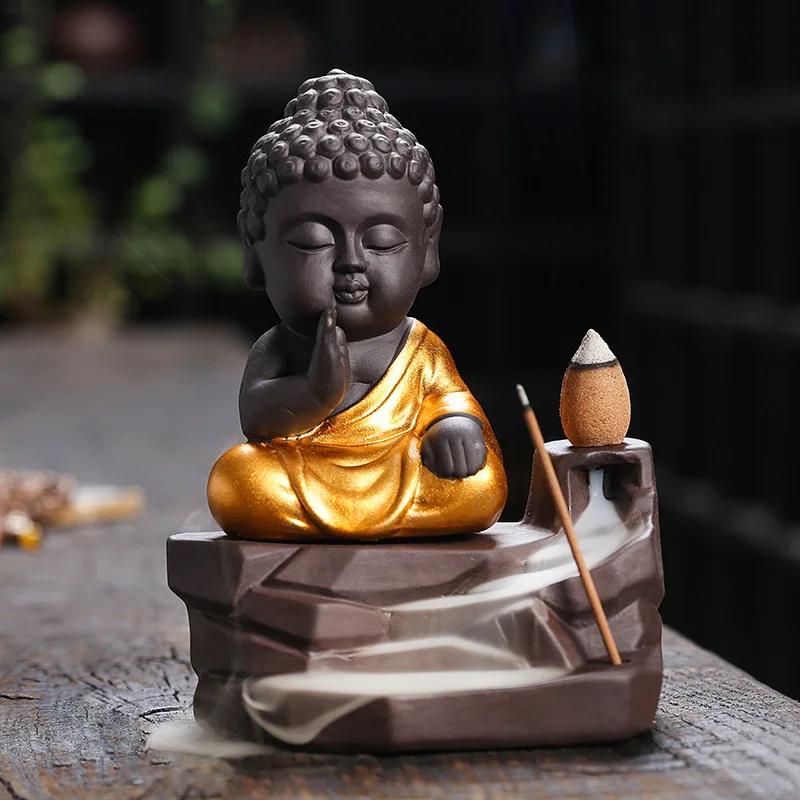 1pc Zen Incense Buddha Waterfall Backflow Incense Burner Incense Stick Holder Home Ornament Decor Zen Decor Tea Pet -No Incense