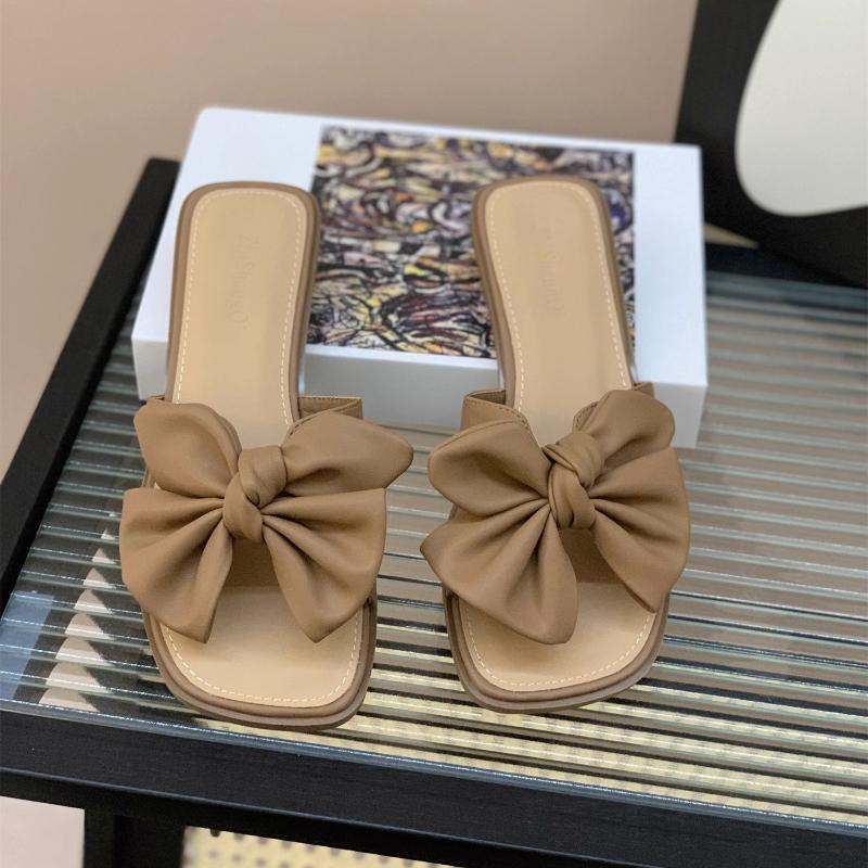 Fashion 2025 New Bow Slippers Female Summer Wear New Fashionable Sweet Girl Flat Bottom Non-slip Fairy Wind Word Cool Slippers Female