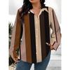 Women's Long Sleeve Shirt, Striped Loose Print Shirt, Multi-Colored Striped Element Medium Long Sleeve Collar Shirt