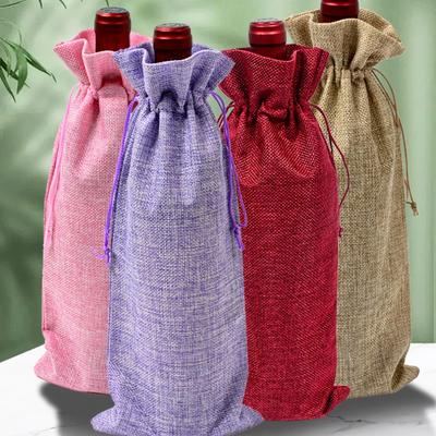 10pcs Christmas New Year Party Champagne Red Wine Drawstring Linen Wine Bottle Packaging Bags Decor Gift Supplies
