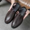 Fashion Men Classic Woven Leather Sandals PU Black Brown British Summer Breathable European and American Buckle Sandals 38-47 Men Sandal