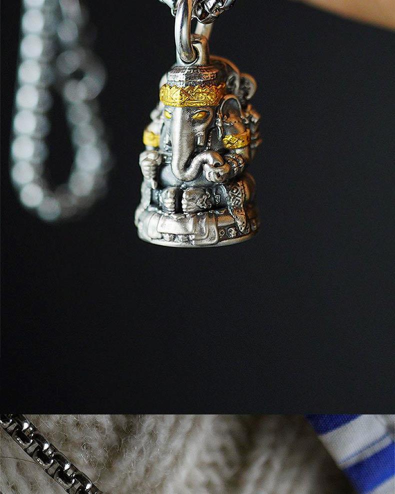 925 Silver Wealth God Elephant Pendant: Retro Handmade Fashion Jewelry