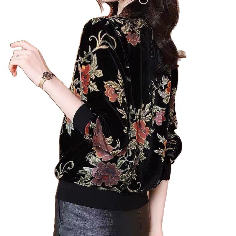 Stylish Velvet Tracksuit Jacket for Middle-aged and Elderly Women - Spring/Autumn Wear