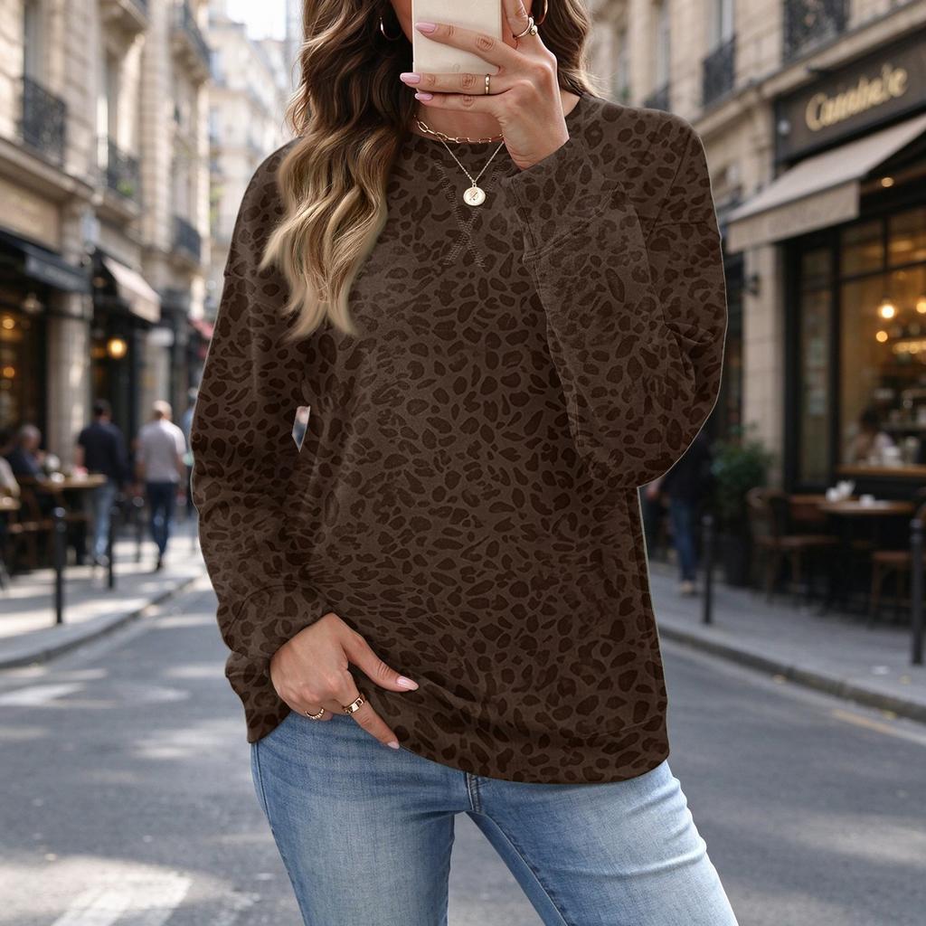 Women's Leopard Print Loose Fit Top, Casual Versatile Shirt for Fall and Winter Everyday Wear