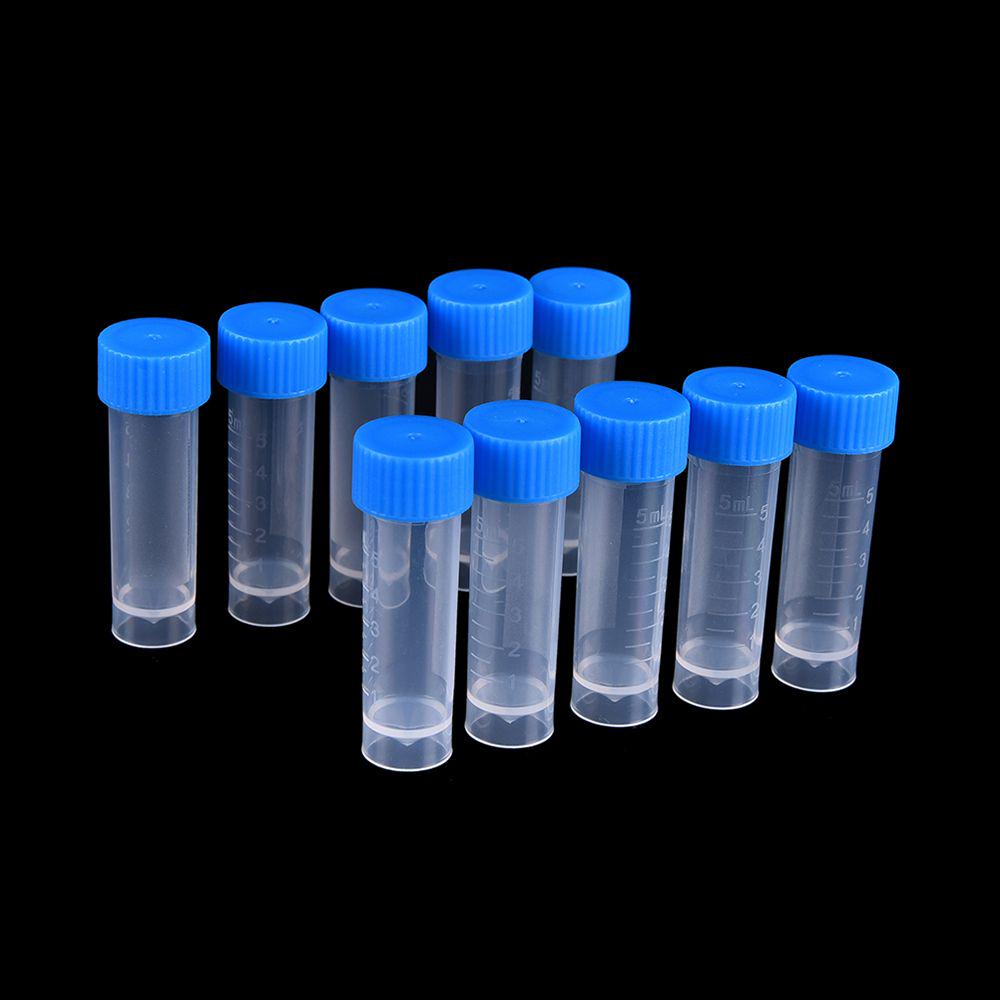 50/20/10pcs 5ml Chemistry Graduated Plastic Test Tubes Vials Seal Caps Pack Container for Office School Chemistry Supplies