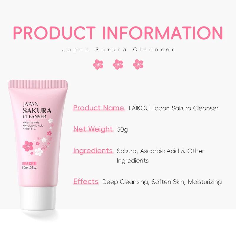 LAIKOU Sakura Foaming Facial Cleanser Cherry Blossoms Face Wash Pores Blackheads 50g