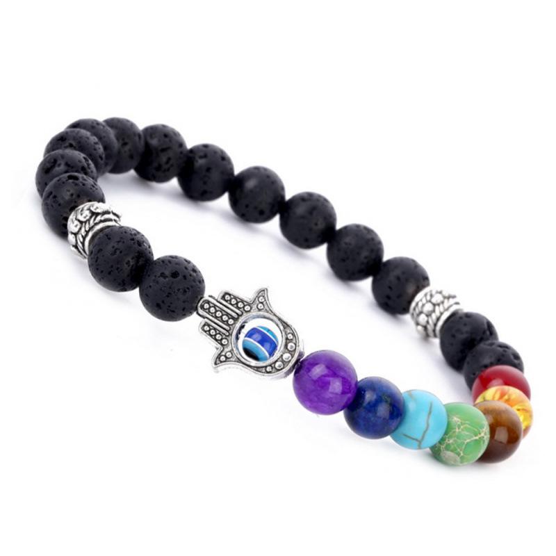Trending Evil Eye Beaded Volcanic Rock Palm Bracelet