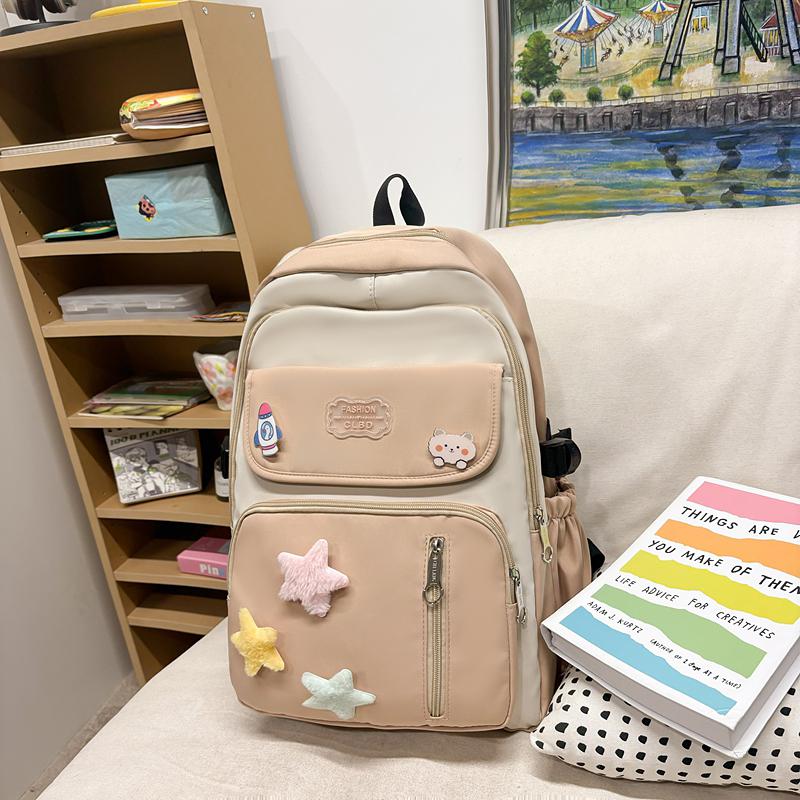 Color Block Campus Schoolbag Student Large Capacity Lightweight Backpack for Girls