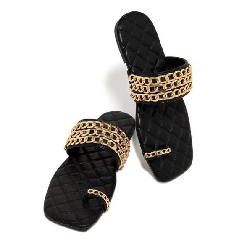 Fashion Summer Women‘s Slippers Square Toe Flat Shoes for Women Slip-on Toe Set Slides Outdoor Fashion Open Toe Anti-slip Women Sandals