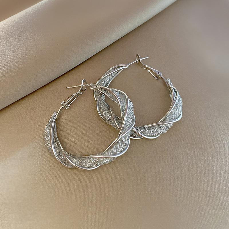 

Золотистый Цвет Крученые Круглые Серьги Мода Полые Сетчатые Кристальные Круглые Геометрические Серьги-Кольца Для Женщин Аксессуары Вечерние Украшения Gi