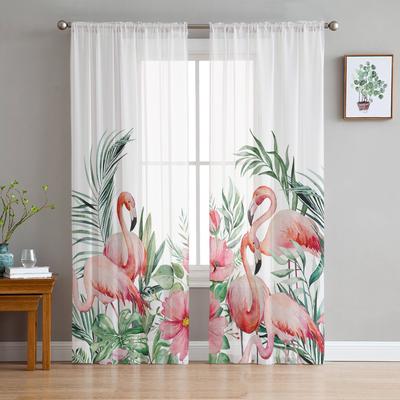 Style Jardin Plante Tropicale Fleur Flamant Rose Rideaux Transparents Chambre Salon Voile Rideaux de Fenêtre Rideaux en Tulle pour Chambre d'Enfant