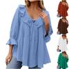 Round Neck Casual Lace-up Front Pleated Multi-layer Loose Waist Shirt Autumn Clothing