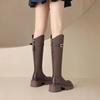 2025 New Brown Boots Women's Autumn and Winter Velvet Boots Women's Boots V-mouth Thin Knight Boots