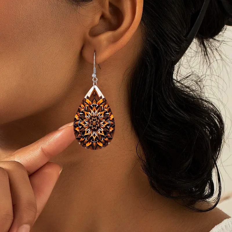 Bohemian Style Colorful Mandala PU Earrings, Fashion Earrings, Y2K Style Exquisite Earrings, Holiday Gifts for Friends, Elegant Earrings