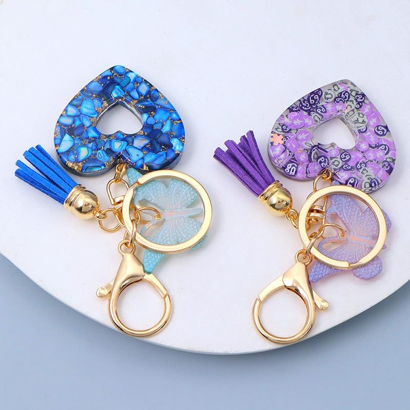 1PC Keyring Creative Butterfly Tassel for Wallet Handbag Love Heart Car Key Accessories Resin Keychain Crystal