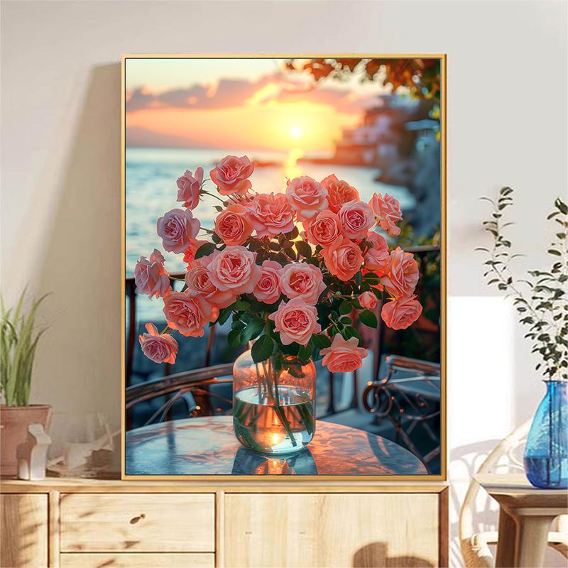 5d DIY Diamond Painting Cross Stitch Rose Flowers Diamond Embroidery Mosaic Full Round Drill Scenery Home Decor