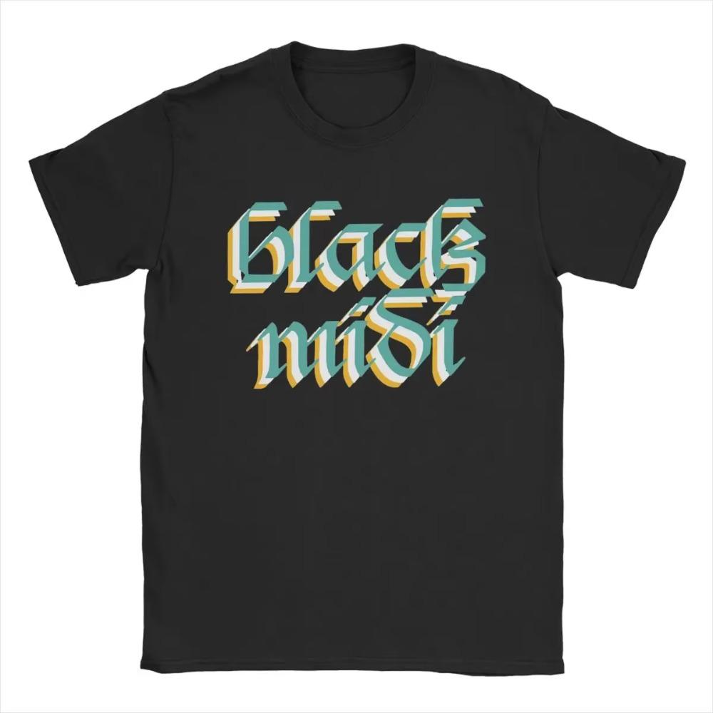 Black Midi Men T Shirt Funny Tees Short Sleeve Round Collar T-Shirts Cotton Summer Tops