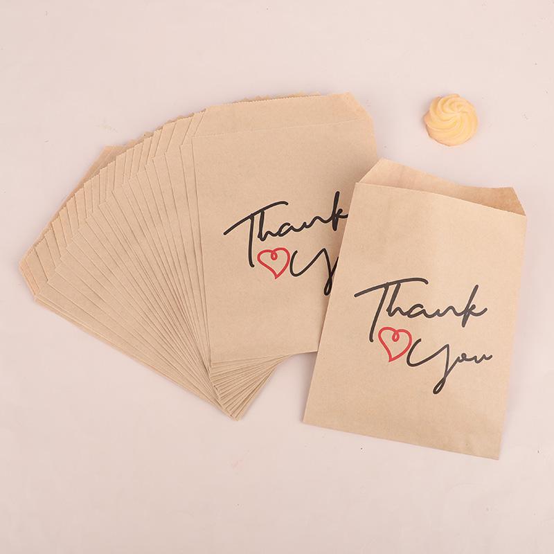 25/50Pcs Kraft Paper Candy Cookie Bag Thank You Wedding Gift Packaging Bag Guest Favors Kids Birthday Party Decoration Supplies