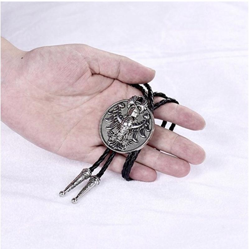Metal Russian Empire Eagle Pendant Cowboy Bolo Tie Western Artificial Leather Rope Necktie Jewelry Shirt Chain Necklace