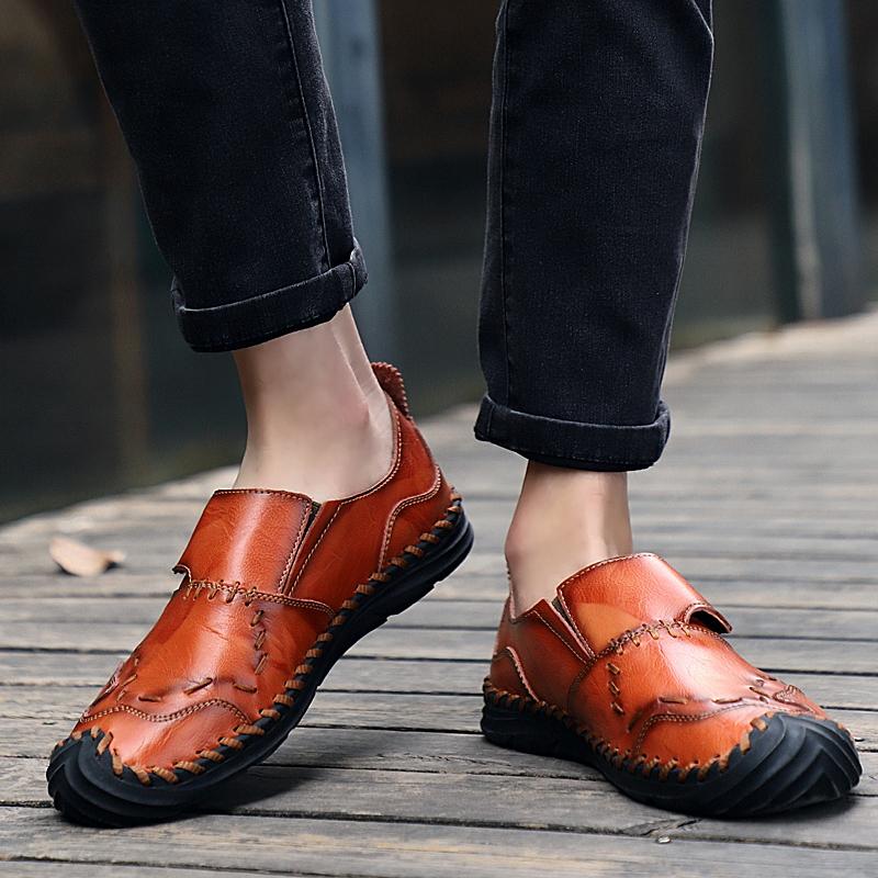 Herren Casual Lederschuhe Low Top Outdoor Slipper Weiche Sneaker Rutschfeste Flats Mokassin Handgefertigt Große Größe 39-46