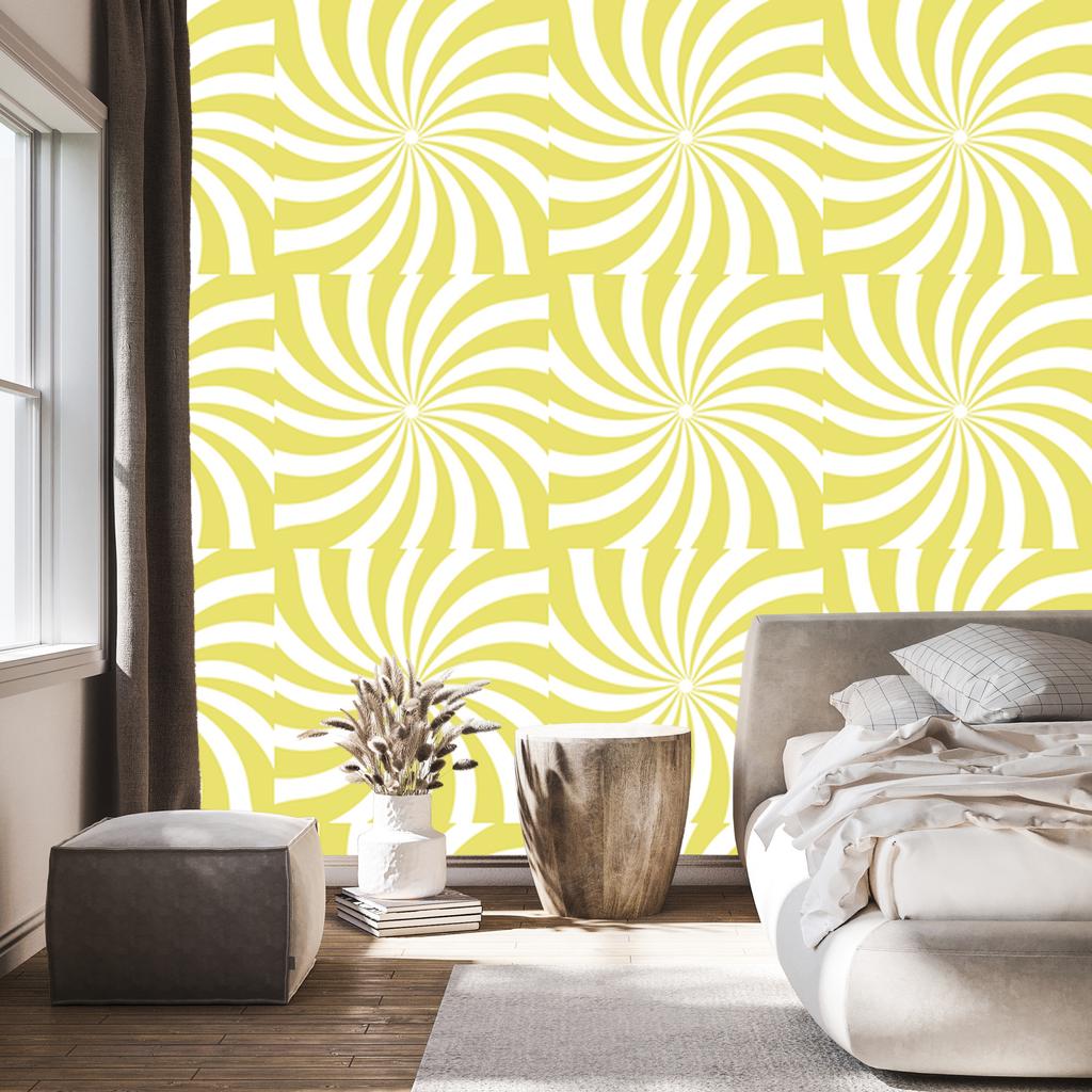 Hippie Background Wallpaper Cream, White and Yellow for Living Room and Bedroom 50x1000