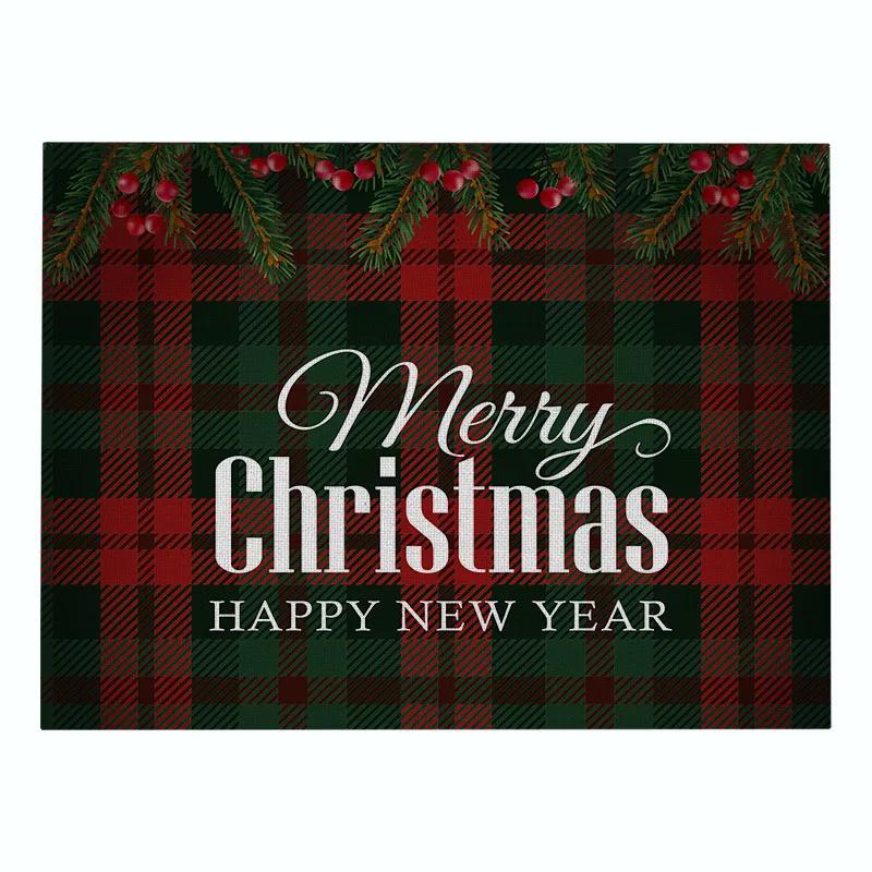 Christmas Placemats Table Mats Plaid Snowflake Santa Claus Coaster Pad Cup Dining Kitchen Placemat Non-Slip Home Decorations